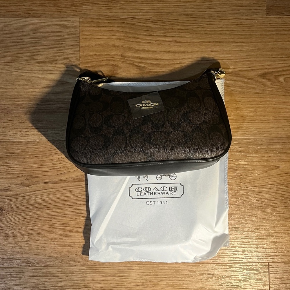 Coach Brown Signature Mini Shoulder Bag with Gold Hardware